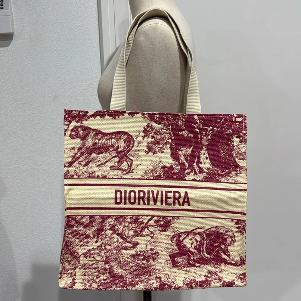 Dior Straw Dioriviera VIP Shoulder Bag Christian Dior Red Toile Print Tote Bag